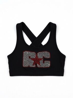 bcg Black Sports Bra with Red and Silver Rhinestone RC Star